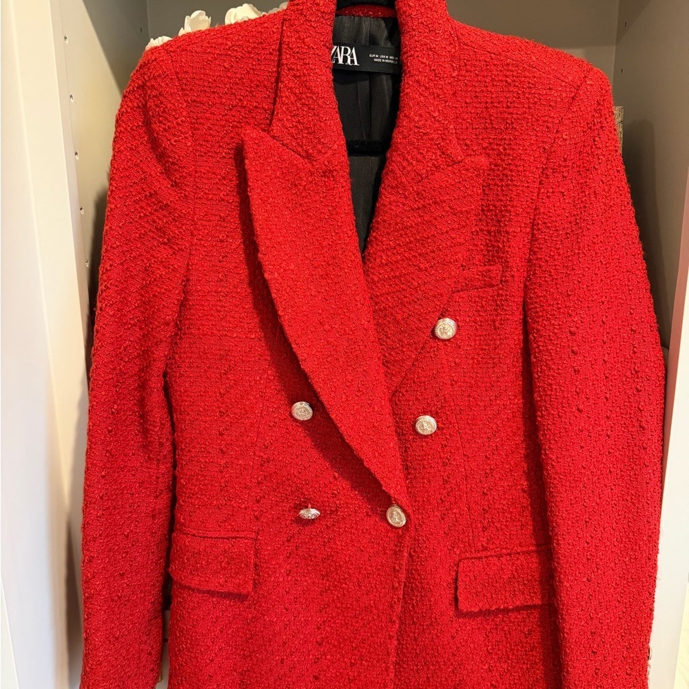 Zara Vibrant Red Textured Blazer